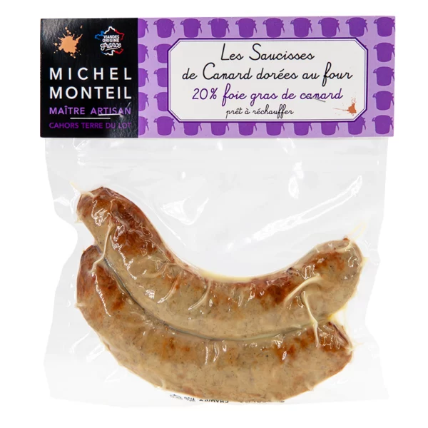 Saucisses de canard 20% foie gras dorées au four